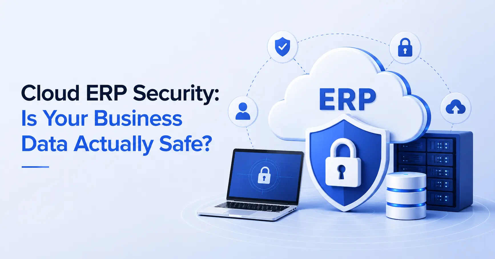 Cloud ERP security illustration with data protection and secure cloud storage